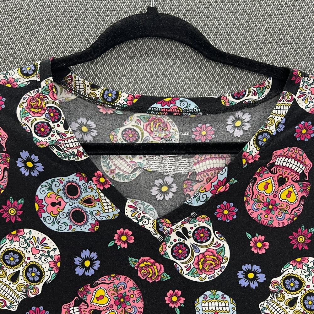 NOBO Womens‎ Sugar Skull Halloween Lightweight Stretch V Neck T Shirt Size XXL - Picture 2 of 6
